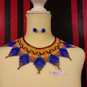 This is a beaded necklace with earrings